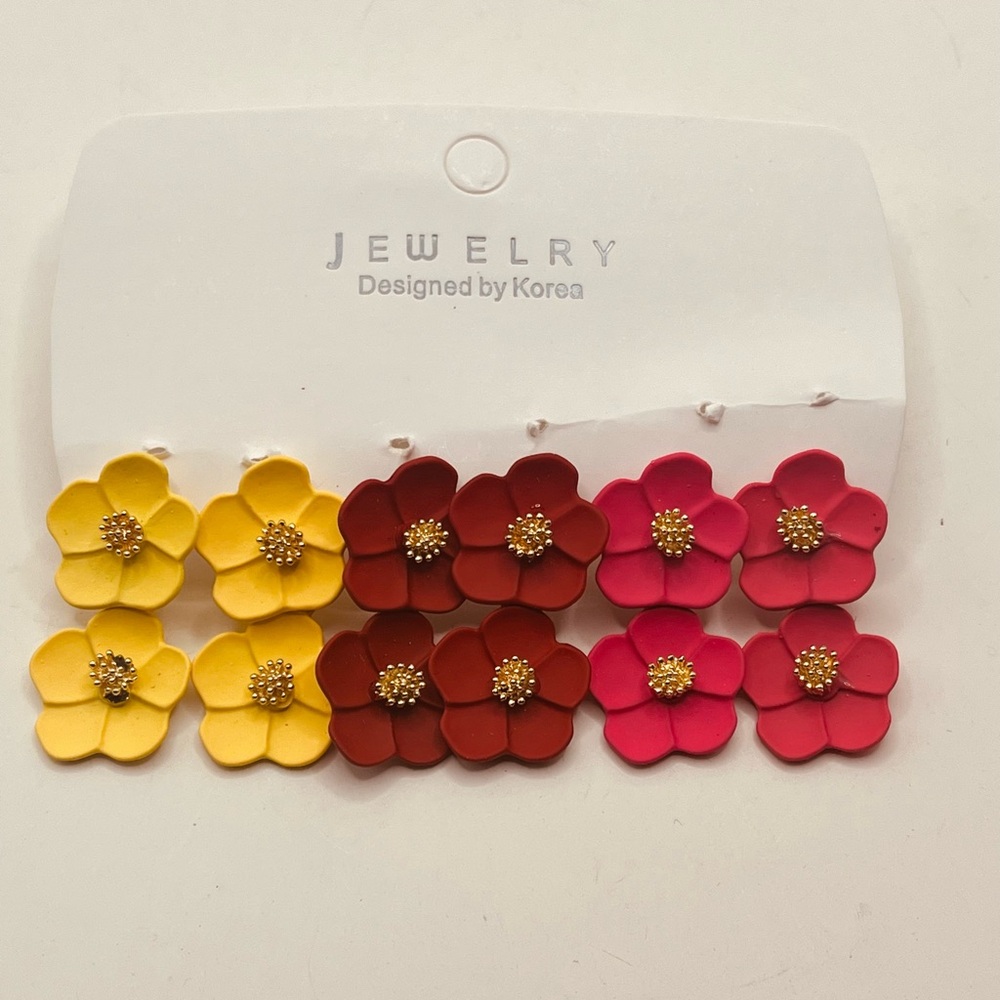 Set earrings for women flowers design 3 pairs - Picture 3 of 5